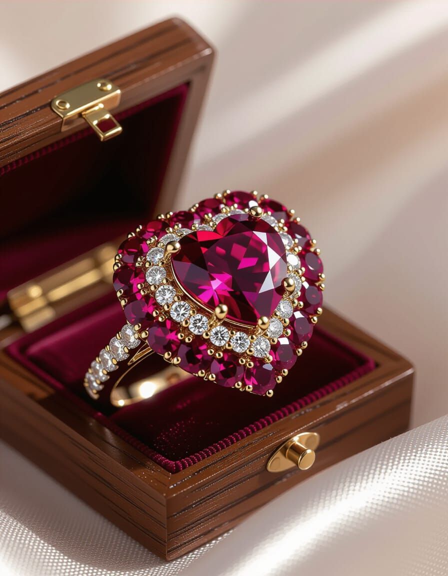 Regal Ruby Heart Wedding Ring with Diamonds