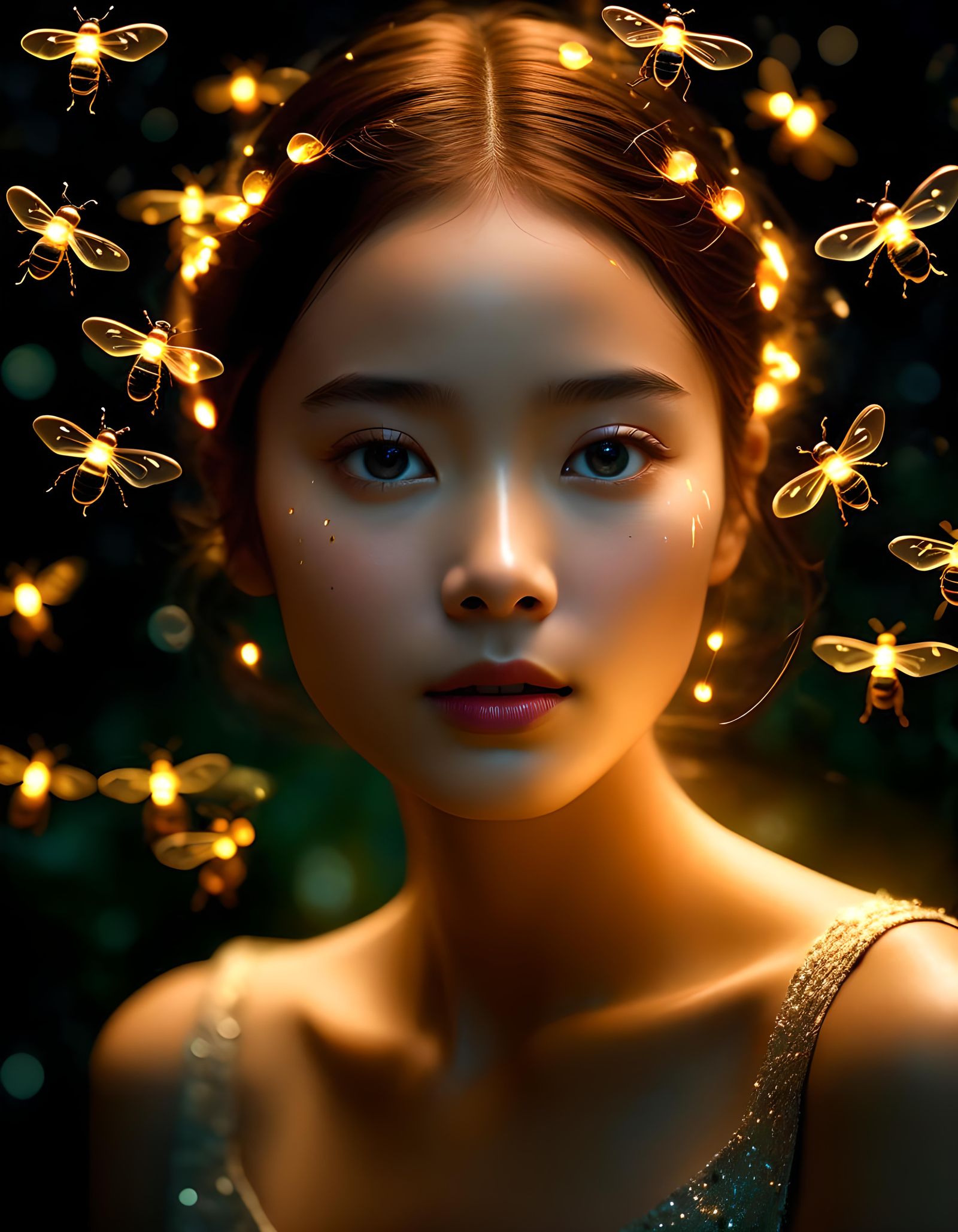 Firefly Woman Portrait in a Luminist Style