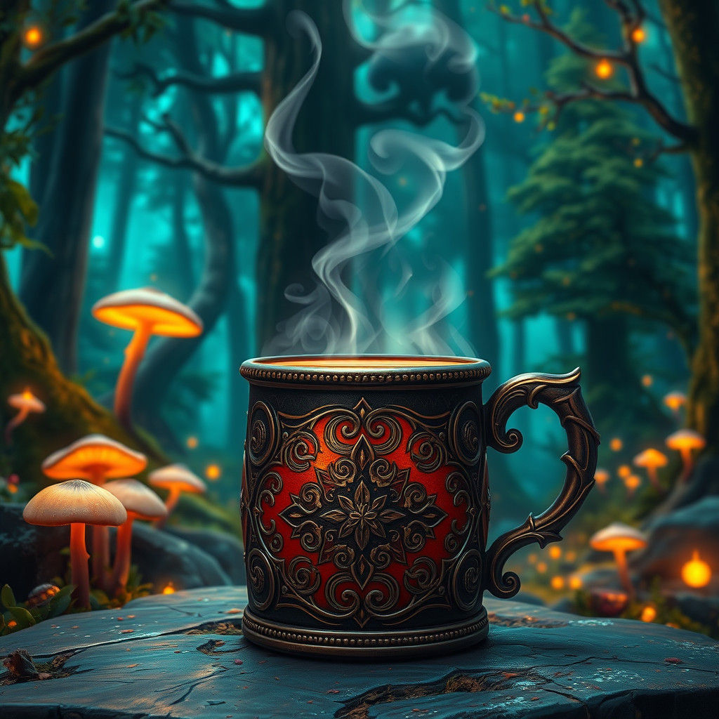 Mystical Mug in Enchanted Forest: Fantasy Concept Art
