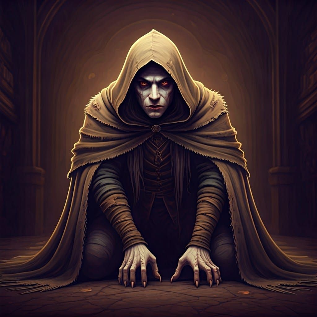 Feral Vampire Ready to Attack in Dark Academia Style