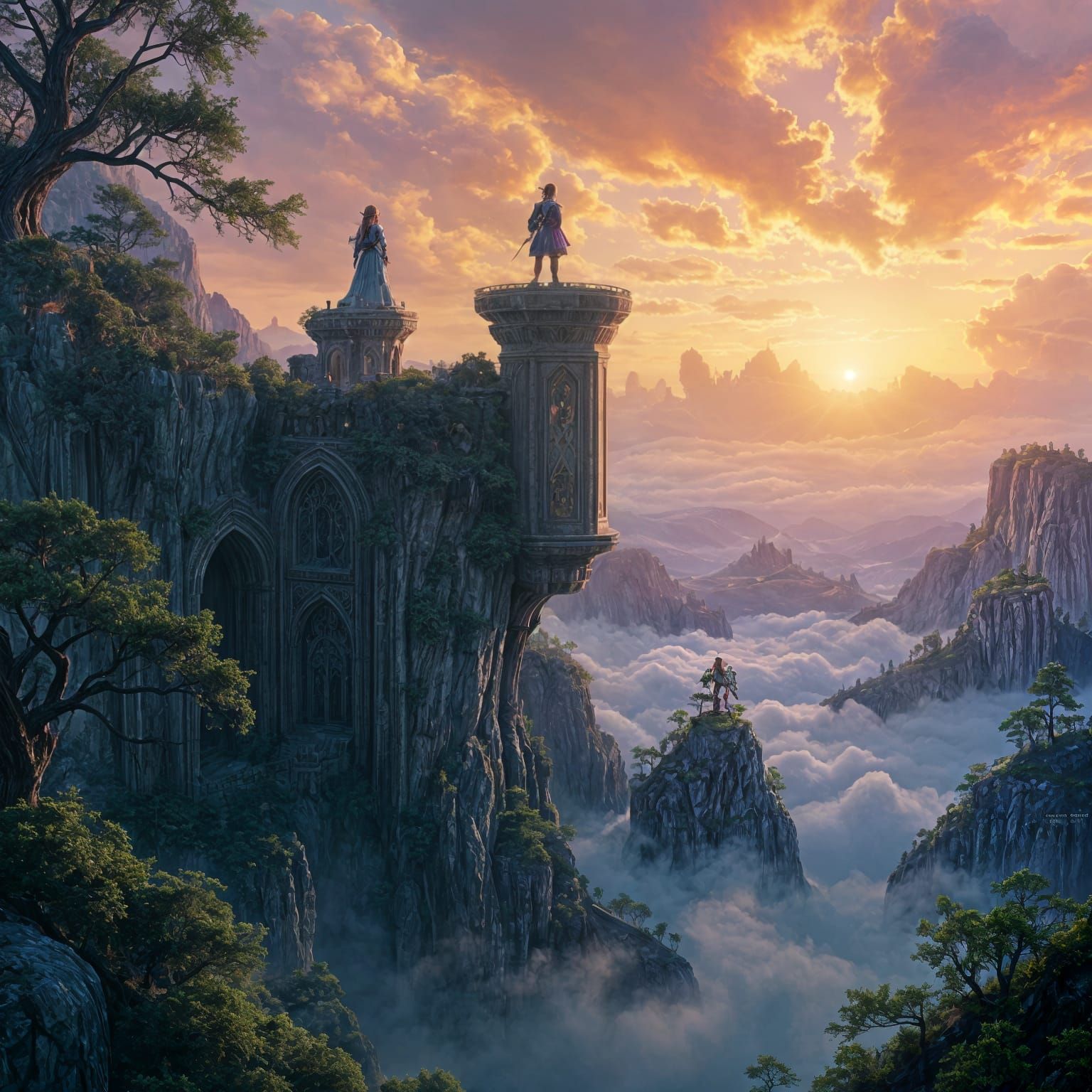 Zelda and Link Overlook Castle: Dark Fantasy Art