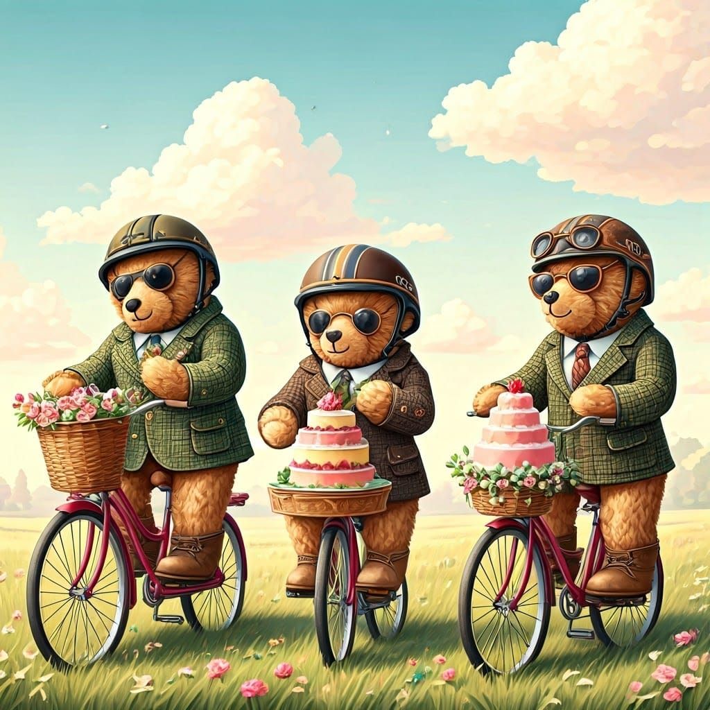 Teddy Bears' Whimsical Bicycle Picnic