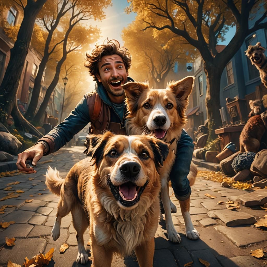 Dog Photobomb in Vibrant Fantasy Art