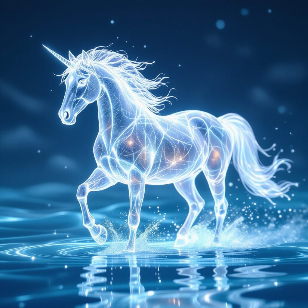 Bioluminescent Mare Sculpted in Glass Transparency