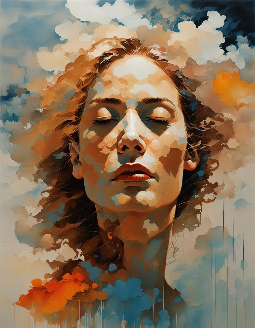 Woman in Clouds: Impasto Acrylic Painting