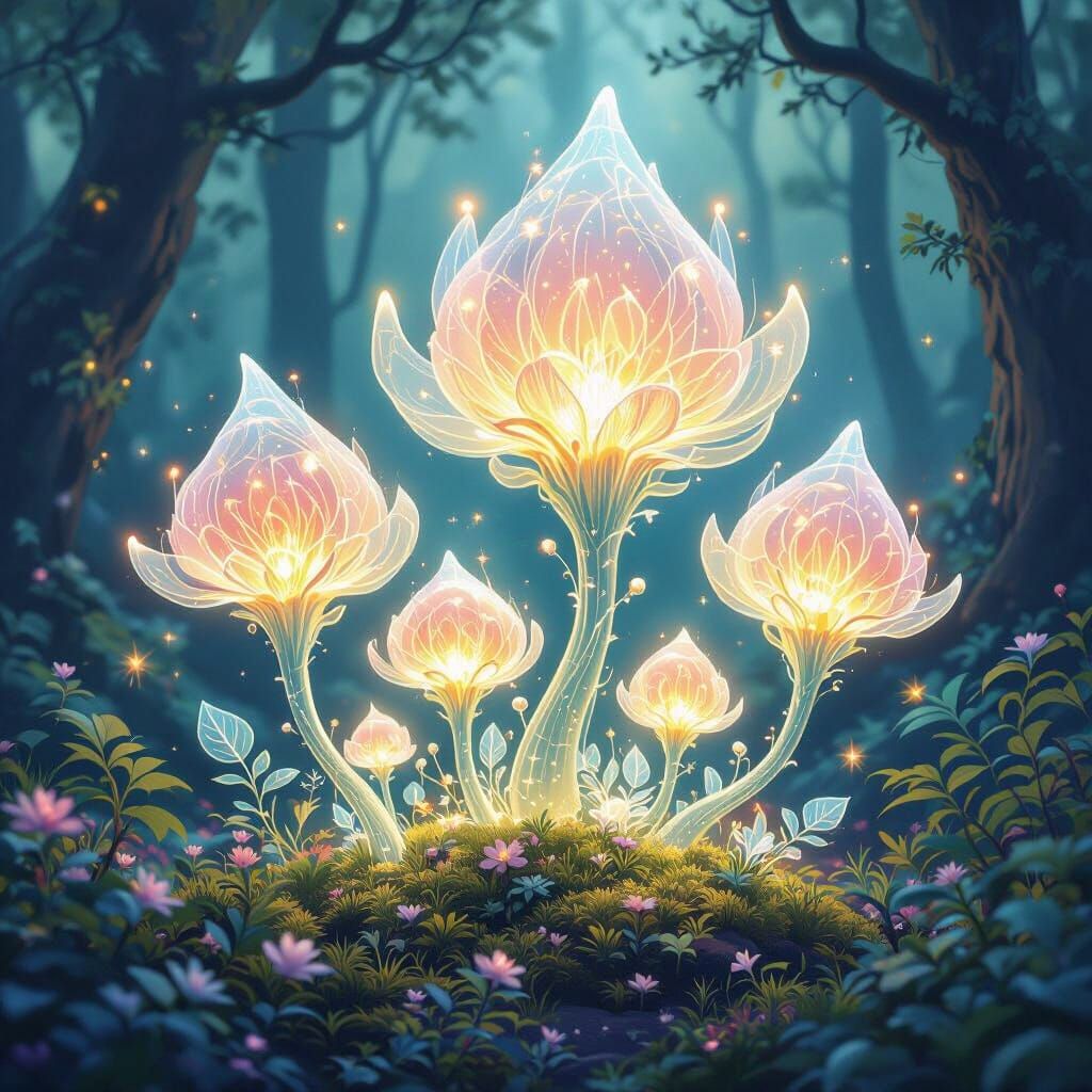Bioluminescent Fantastical Plants in Enchanted Forest