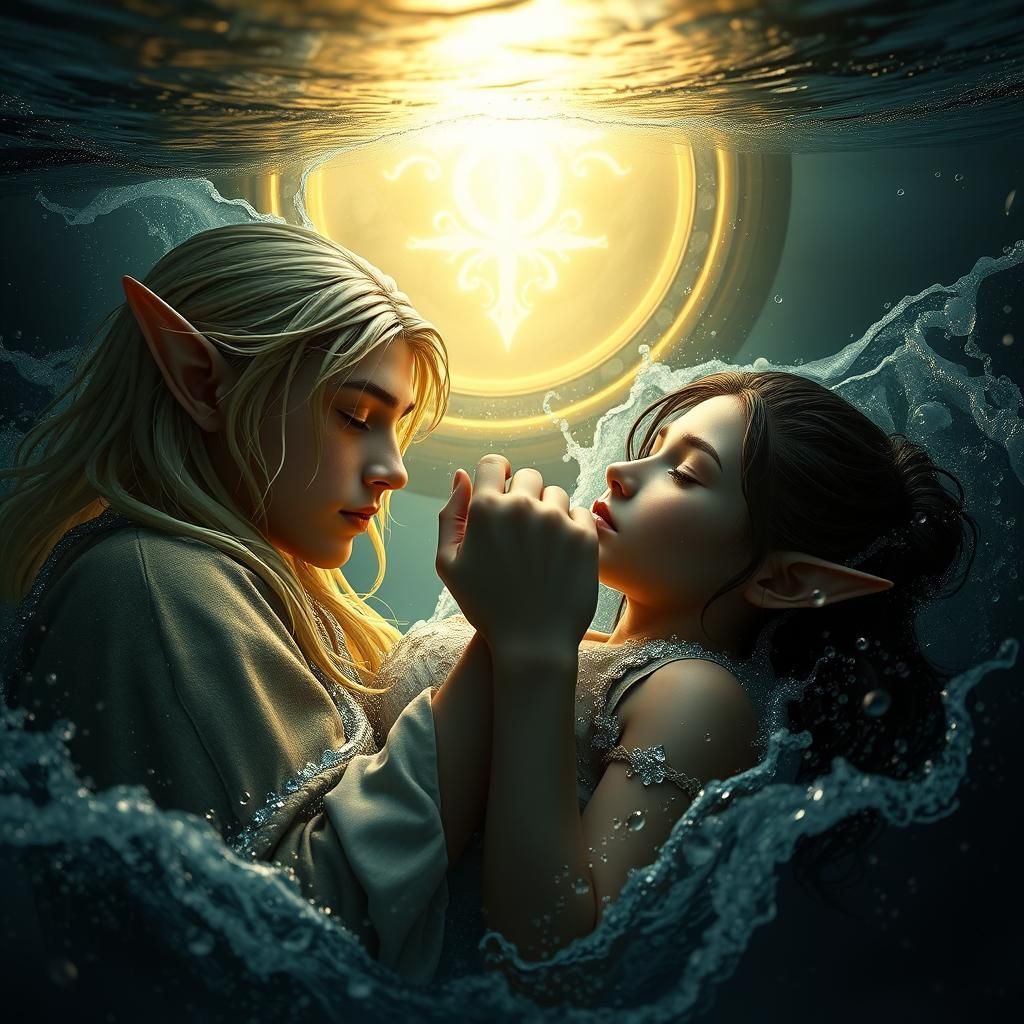 Enchanted Portal Beckons Elven Pair Underwater