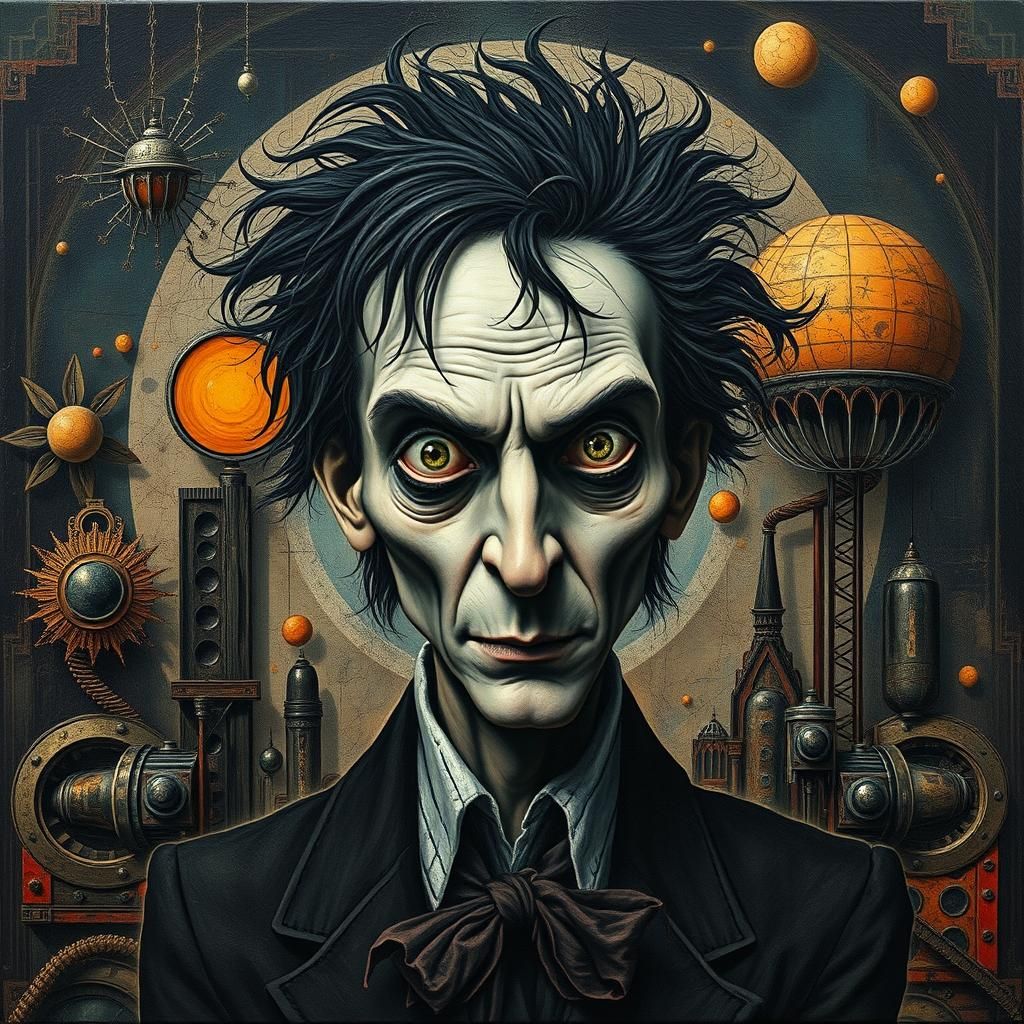 Surreal Portrait with Dystopian Art Deco Elements