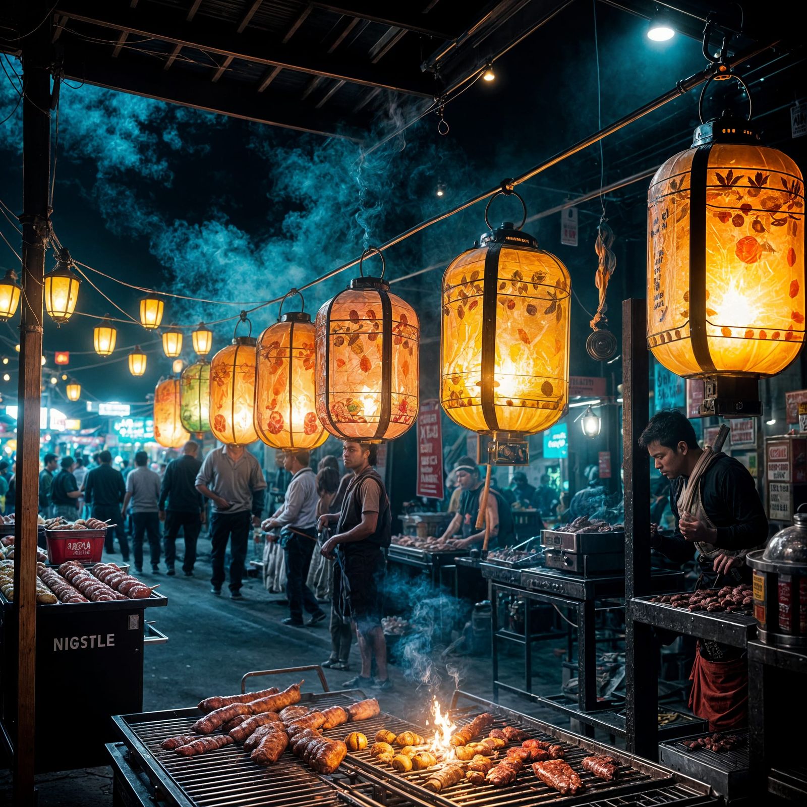 Vibrant Night Market in Cinematic Film Style