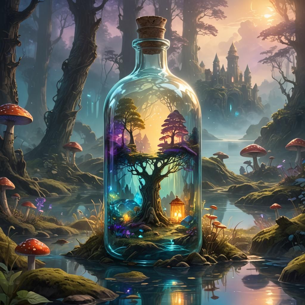 Mystical Landscape Inside Glass Bottle
