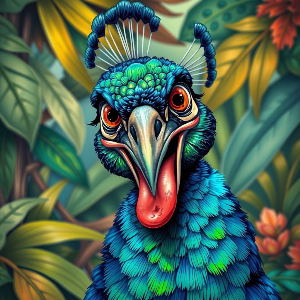 Vibrant Peacock in Tropical Paradise