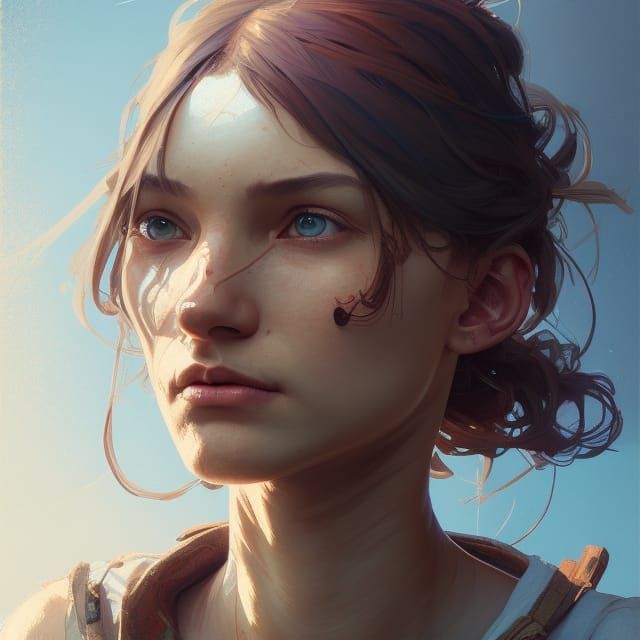 Detailed Portrait of Farmer Girl in Art Nouveau Style