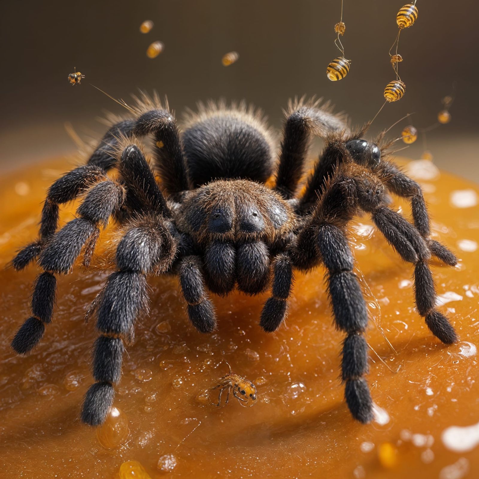 Hyperrealistic CGI Tarantula Trapped in Honey