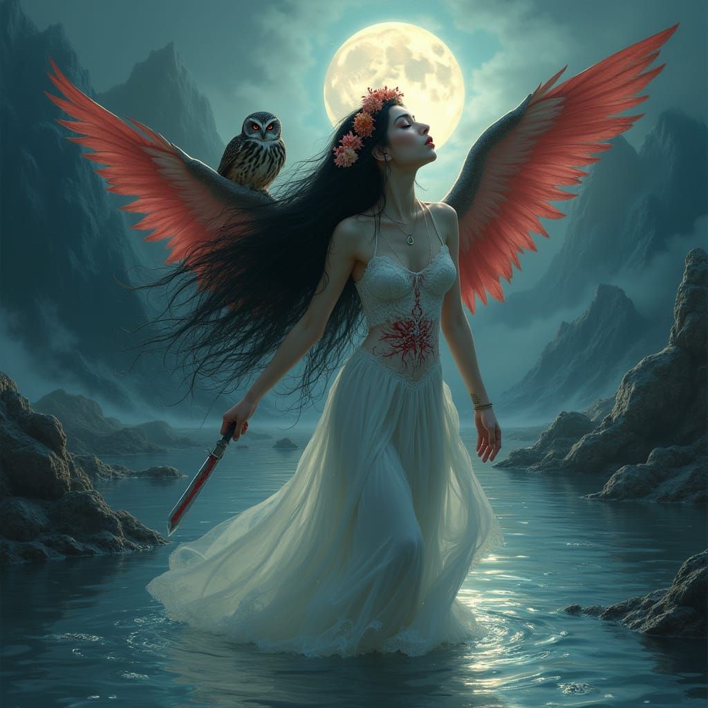 Woman with Wings in Ethereal Landscape