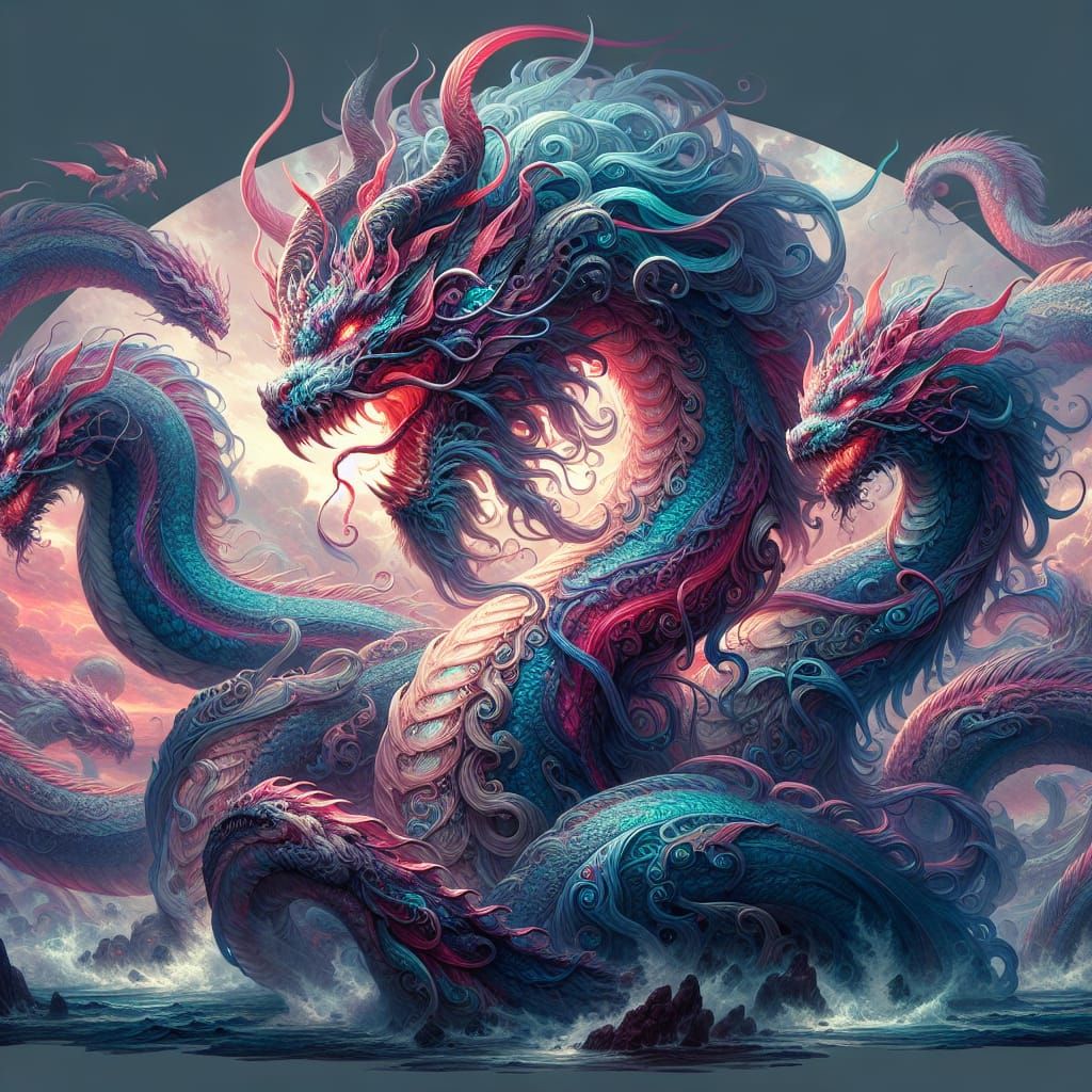 Detailed Matte Painting of Mythical Hydra