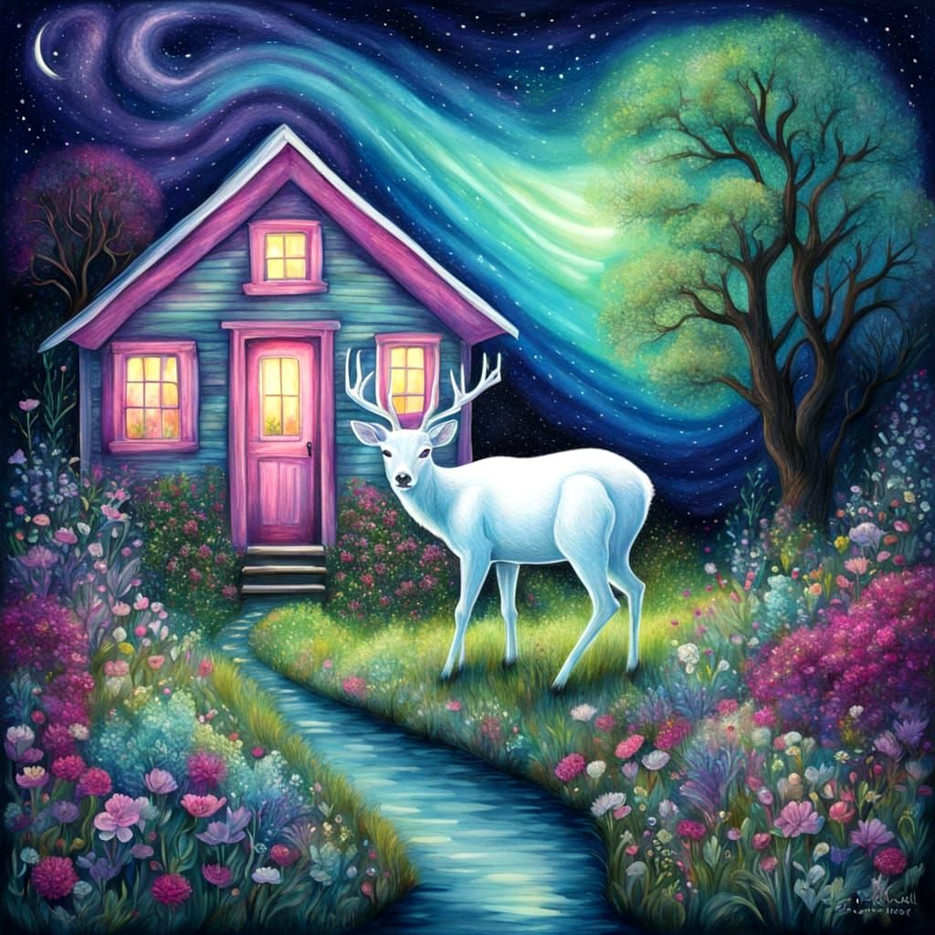 Ethereal Garden Encounter with a White Deer