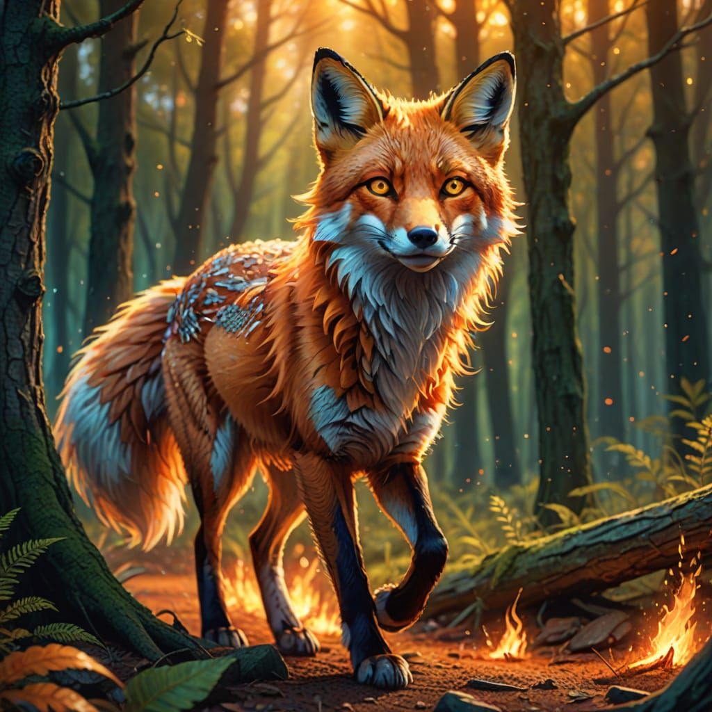 Enchanted Fox Stands Guard in Mystical Forest