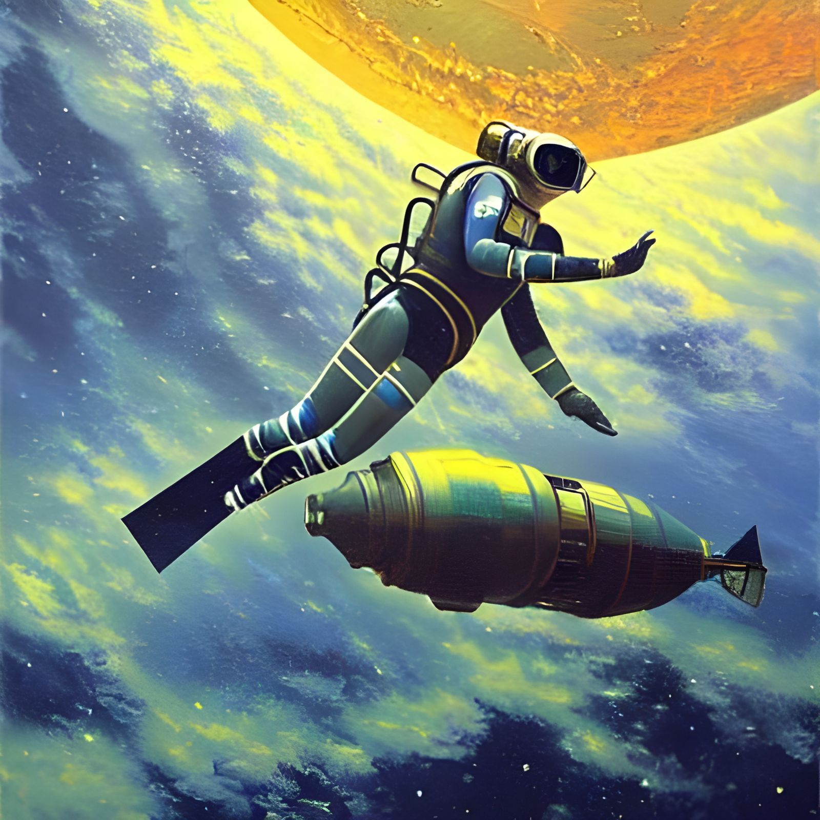 Diver in Space Oil Painting
