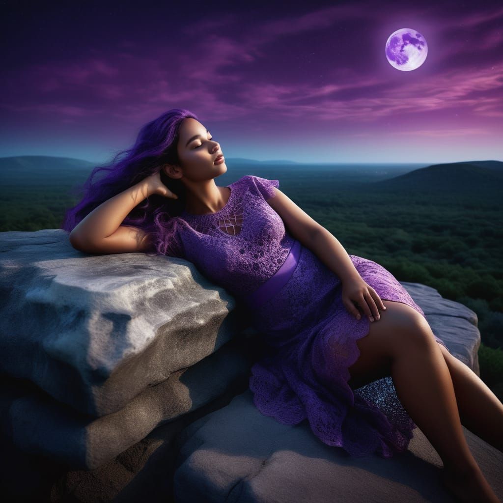 Curvy Woman on Stone Altar in Hyperrealistic Style