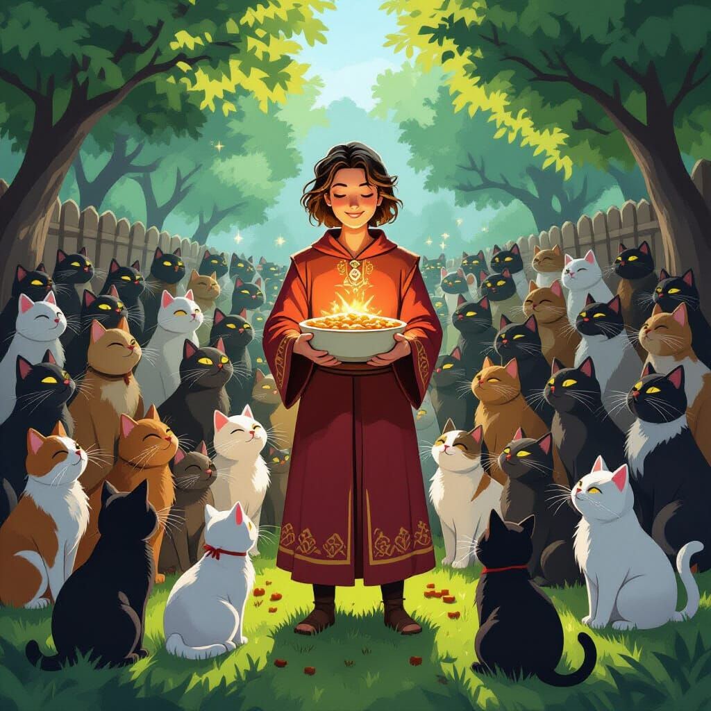 Person as Cult Leader Surrounded by Worshipful Cats
