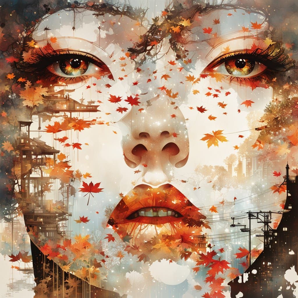 Galaxy Drips into Cityscape Silhouette Princess Head