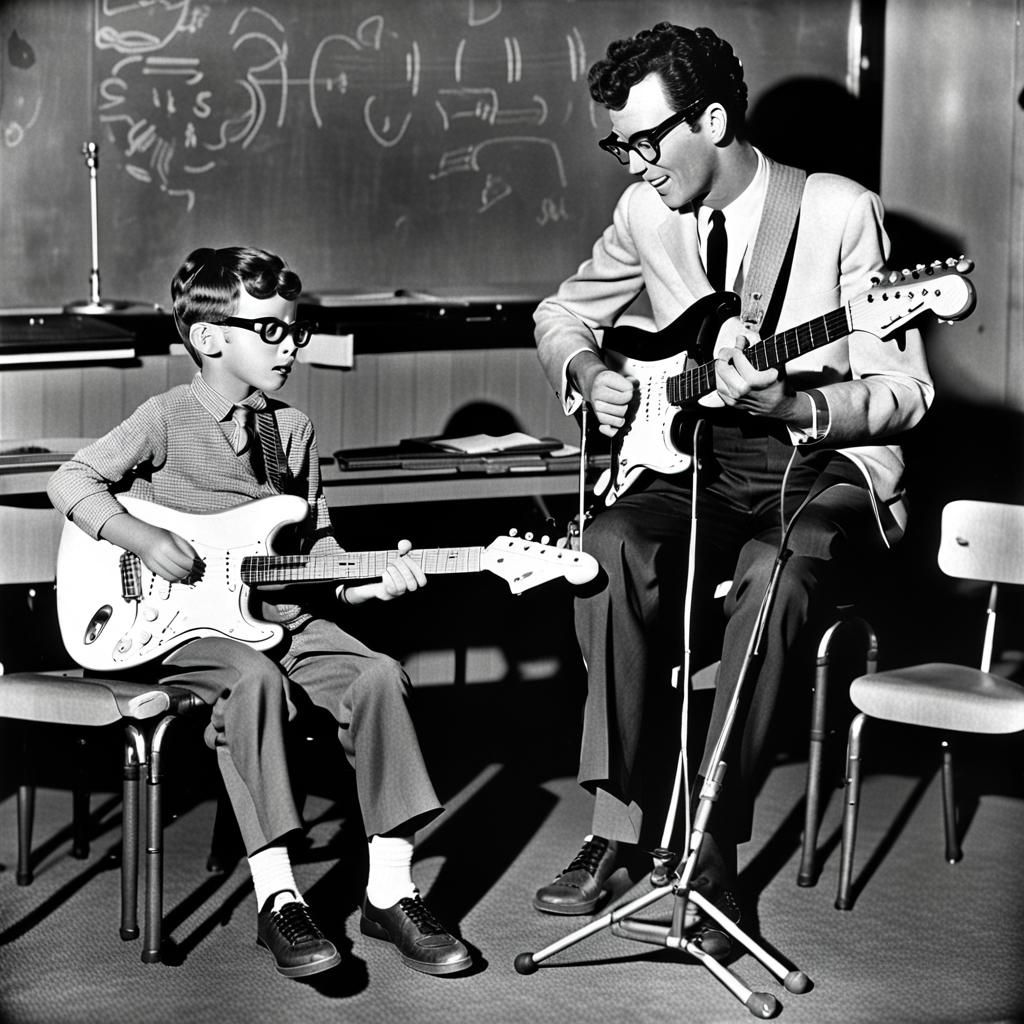 Buddy Holly Teaches Guitar in 1950s Classroom