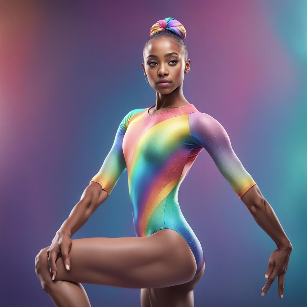 Rainbow Pastel Hijabi Gymnast in Detailed Matte Painting