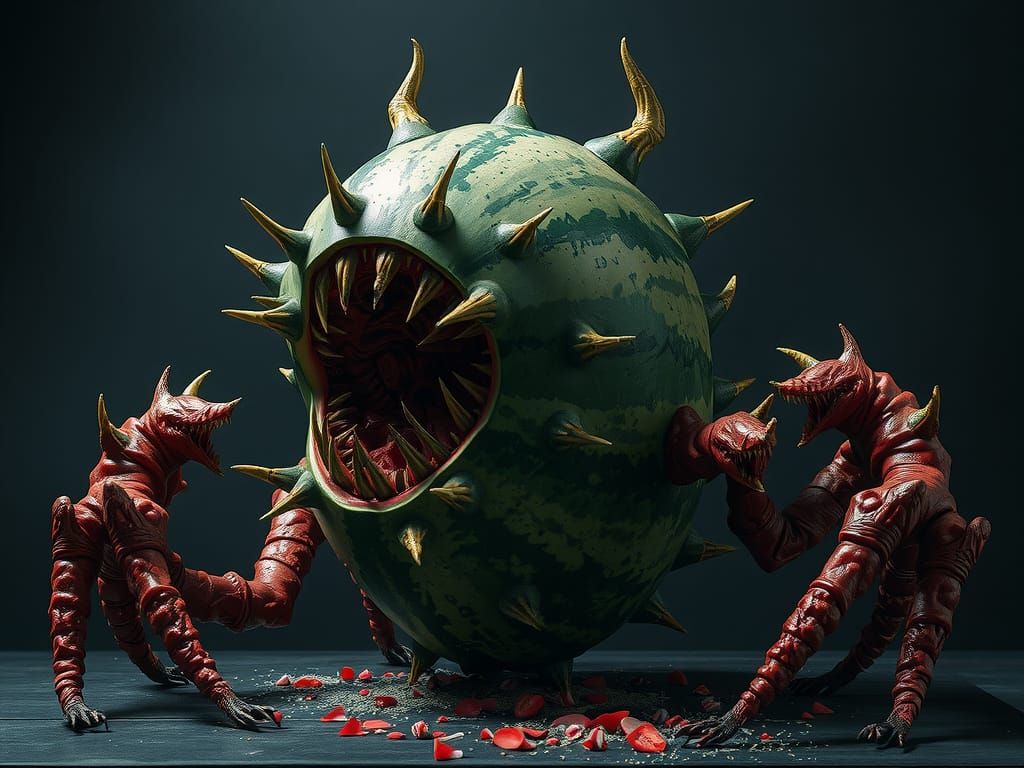 Carnivorous Watermelon Slice in Dark Biomechanical World