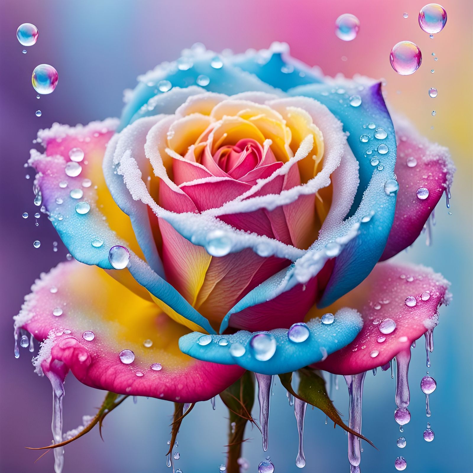 Frozen Rose with Abstract Dripping Art