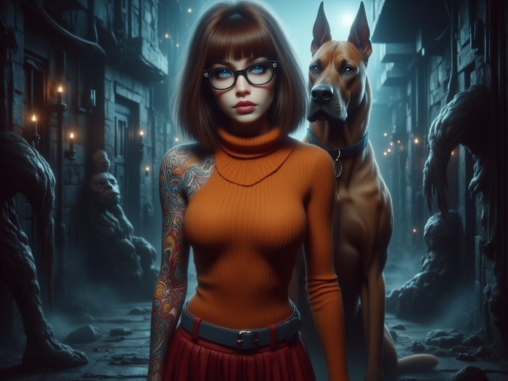 Velma and Scooby Doo in Dark Gothic Horror Alley