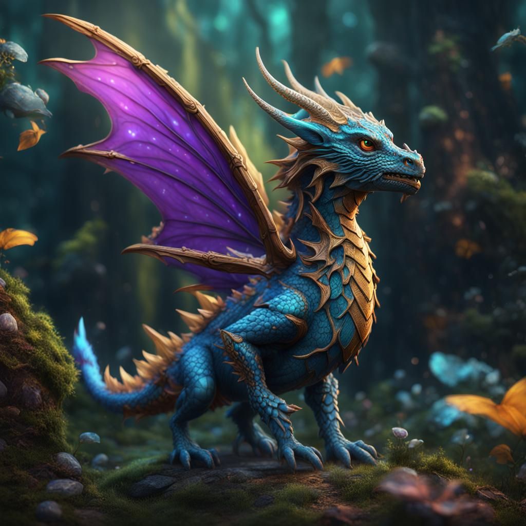 Detailed Matte Painting of a Tiny Fairy Dragon
