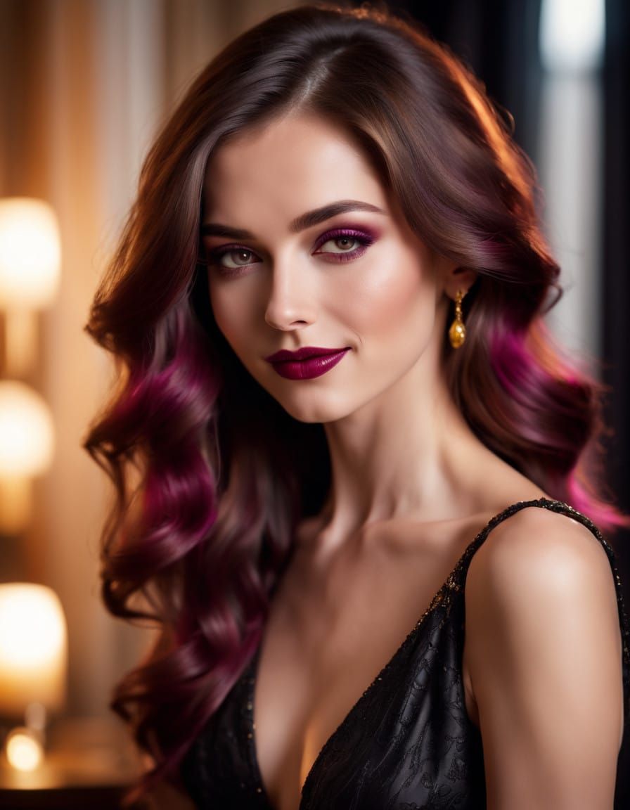 Sultry Beauty in Vibrant Hair Style