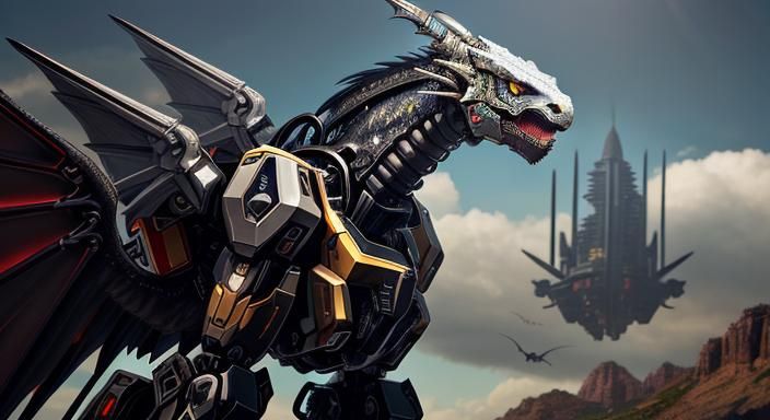 Mechanical Dragon with Bat Wings in Cybernetic Style