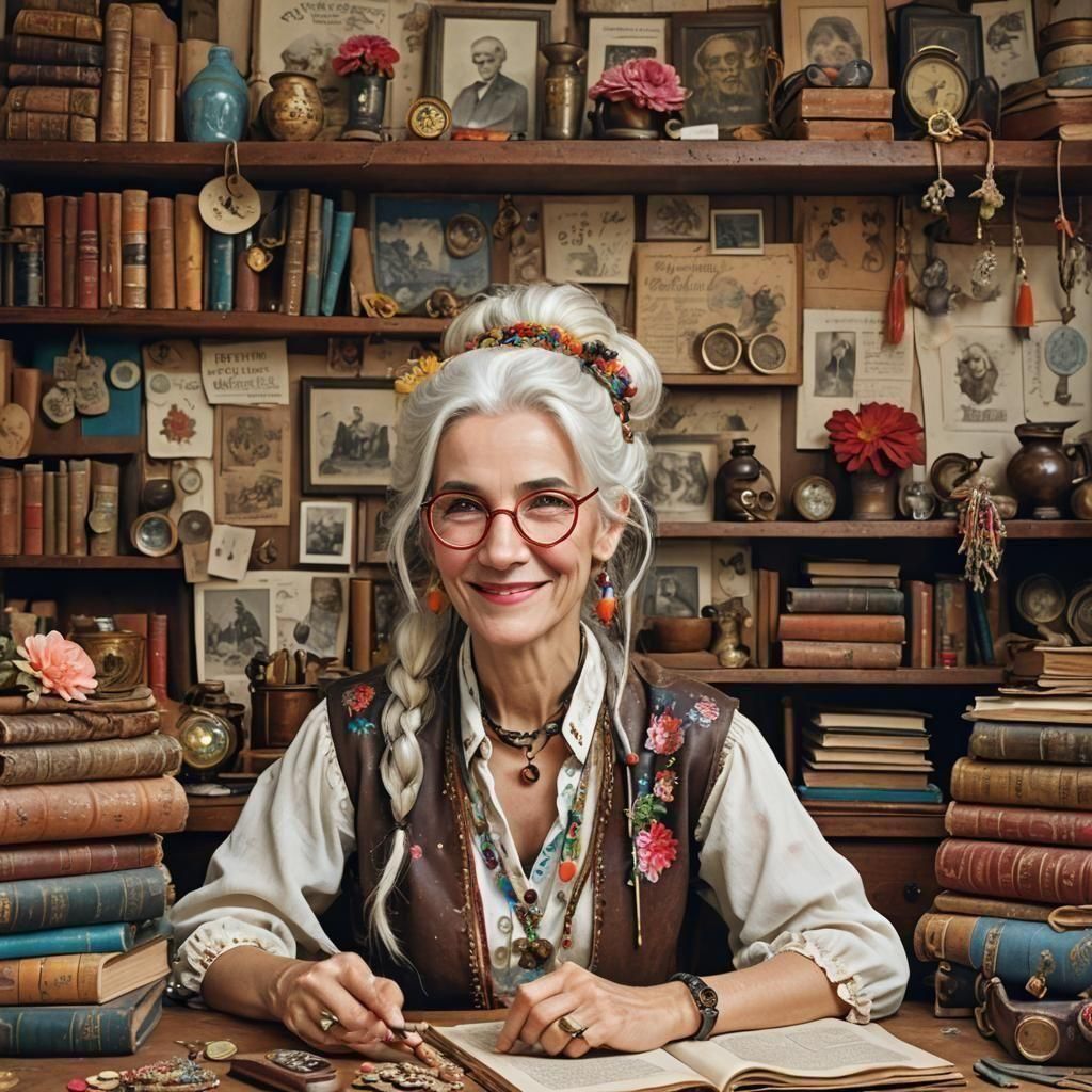 Woman with Enigmatic Smile Amidst Family History