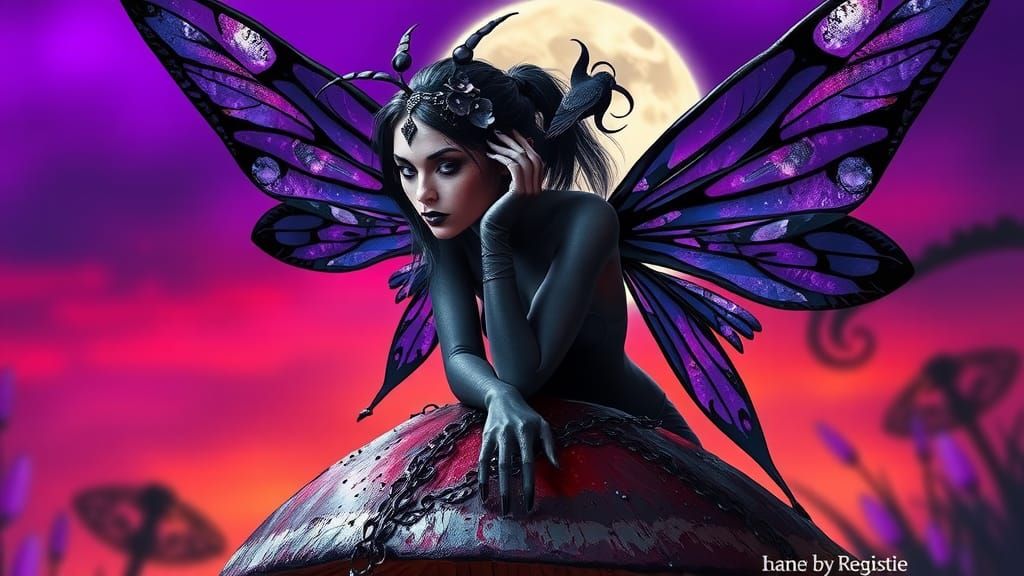 Gothic Fairy Under Moonlight in Splash Art Style