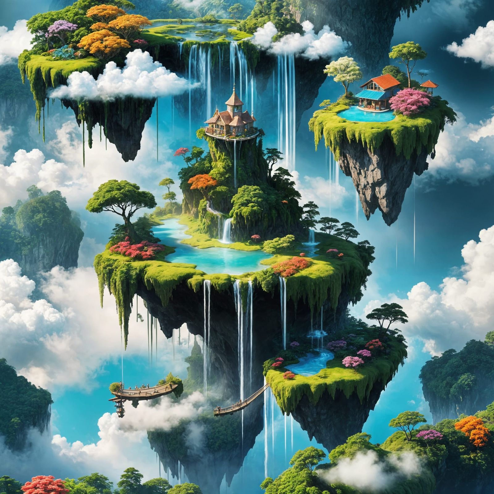 Whimsical Floating Island Above the Clouds