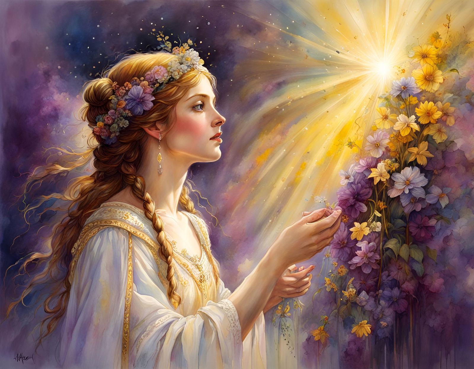 Heavenly Light Rays in Loose Watercolor Style