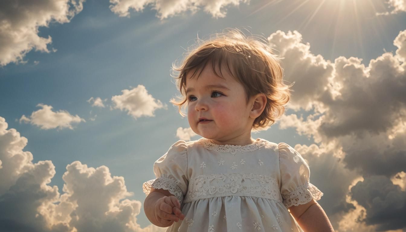 Radiant Baby Girl with Short Hair in Divine Light