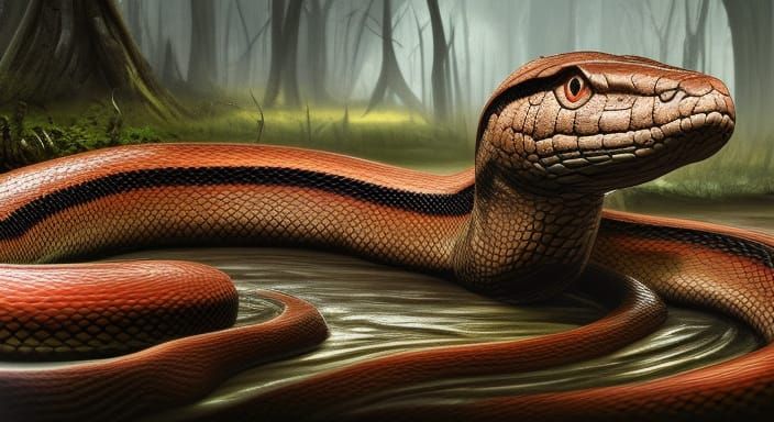 Striped Snake with Tusks: Fantasy Matte Painting