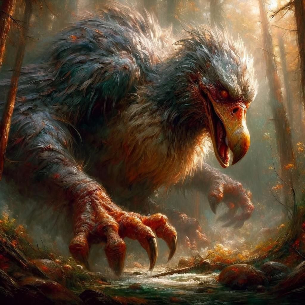 Giant Duck Monster in Forest, Impasto Oil Painting