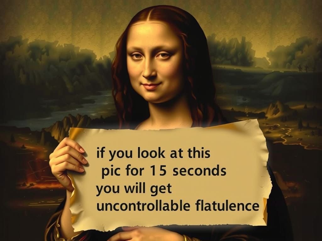 Mona Lisa Holds Humorous Sign