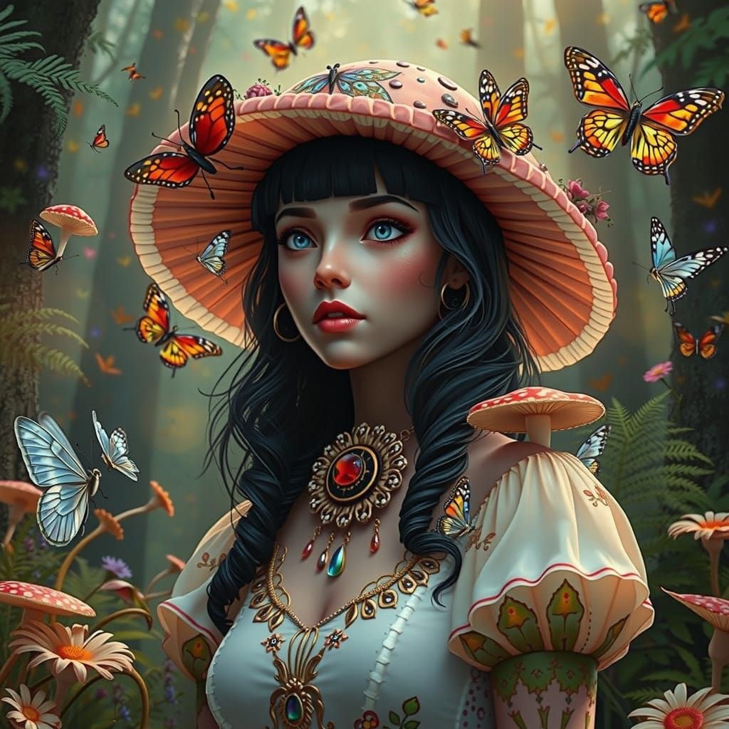 Whimsical Fairies of Amonita Muscaria in Vibrant Forest