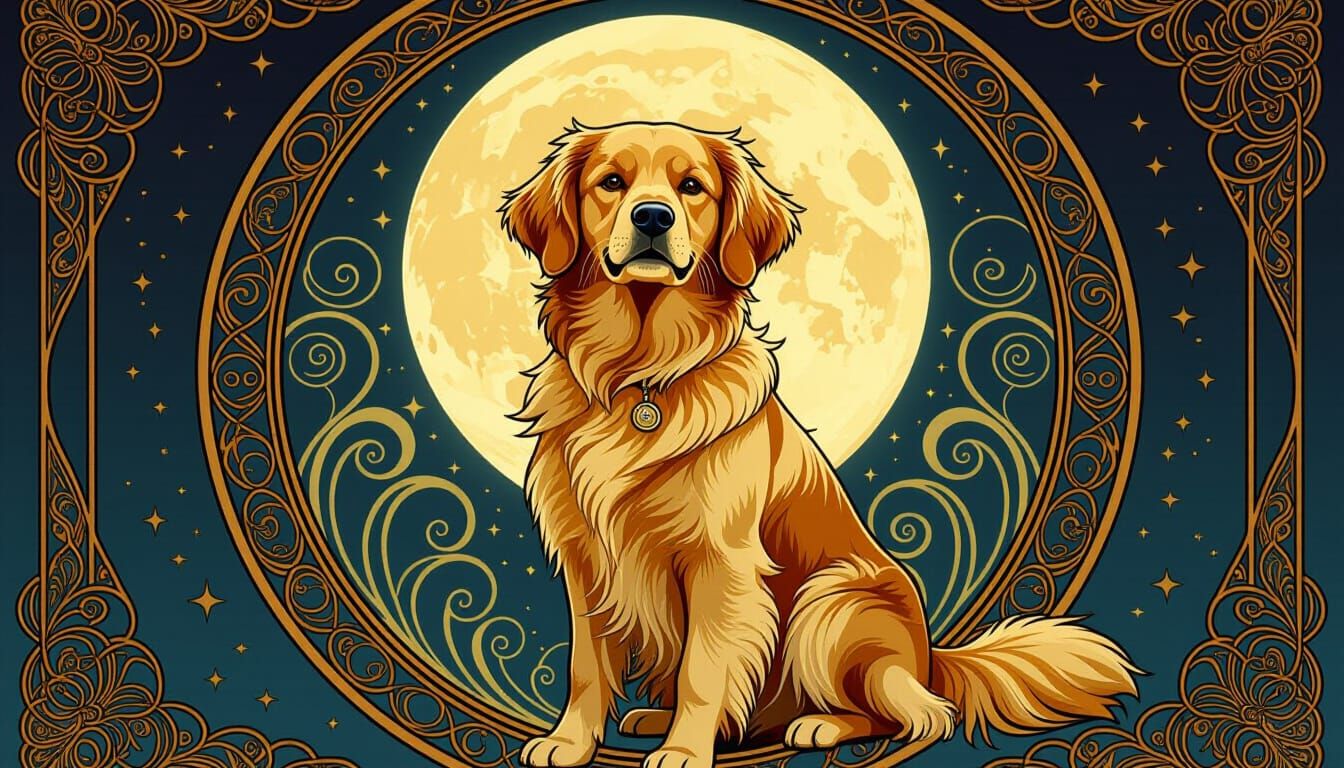 Ethereal Golden Retriever in Art Nouveau Style