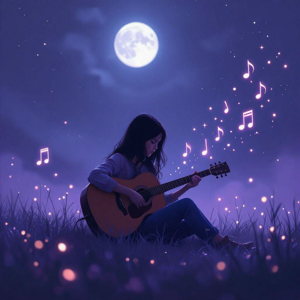 Girl with Guitar in Dreamy Digital Matte Painting