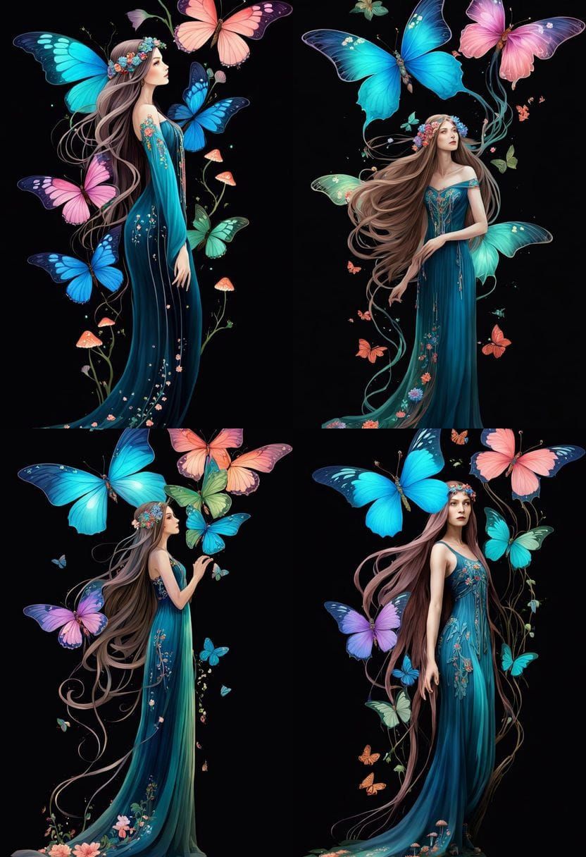 Enchanted Sorceress in Floral Forest: Art Nouveau Style