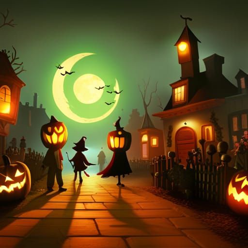 Halloween Trick-or-Treaters in Dark Fantasy Style