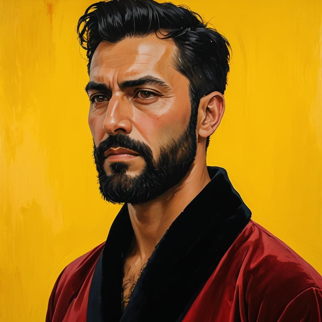 Handsome Turkish Man in Neo-Expressionist Impasto Oil Painti...