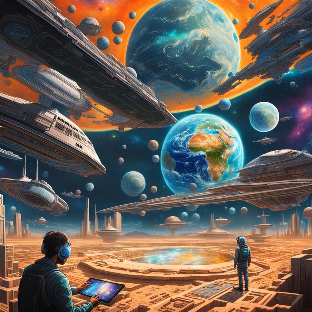 Holographic Cosmic Illustration Reflecting Social Issues
