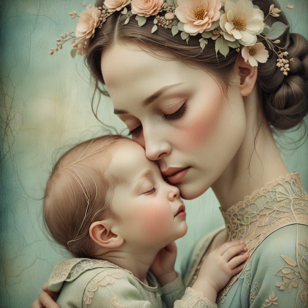 Mother and Baby in Pastel Colors