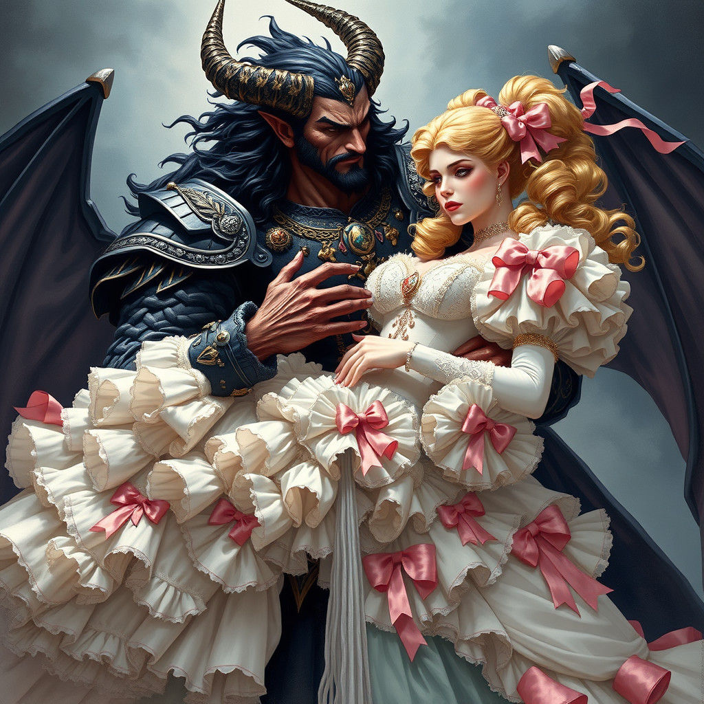 Demon King and Bride in Art Nouveau Style